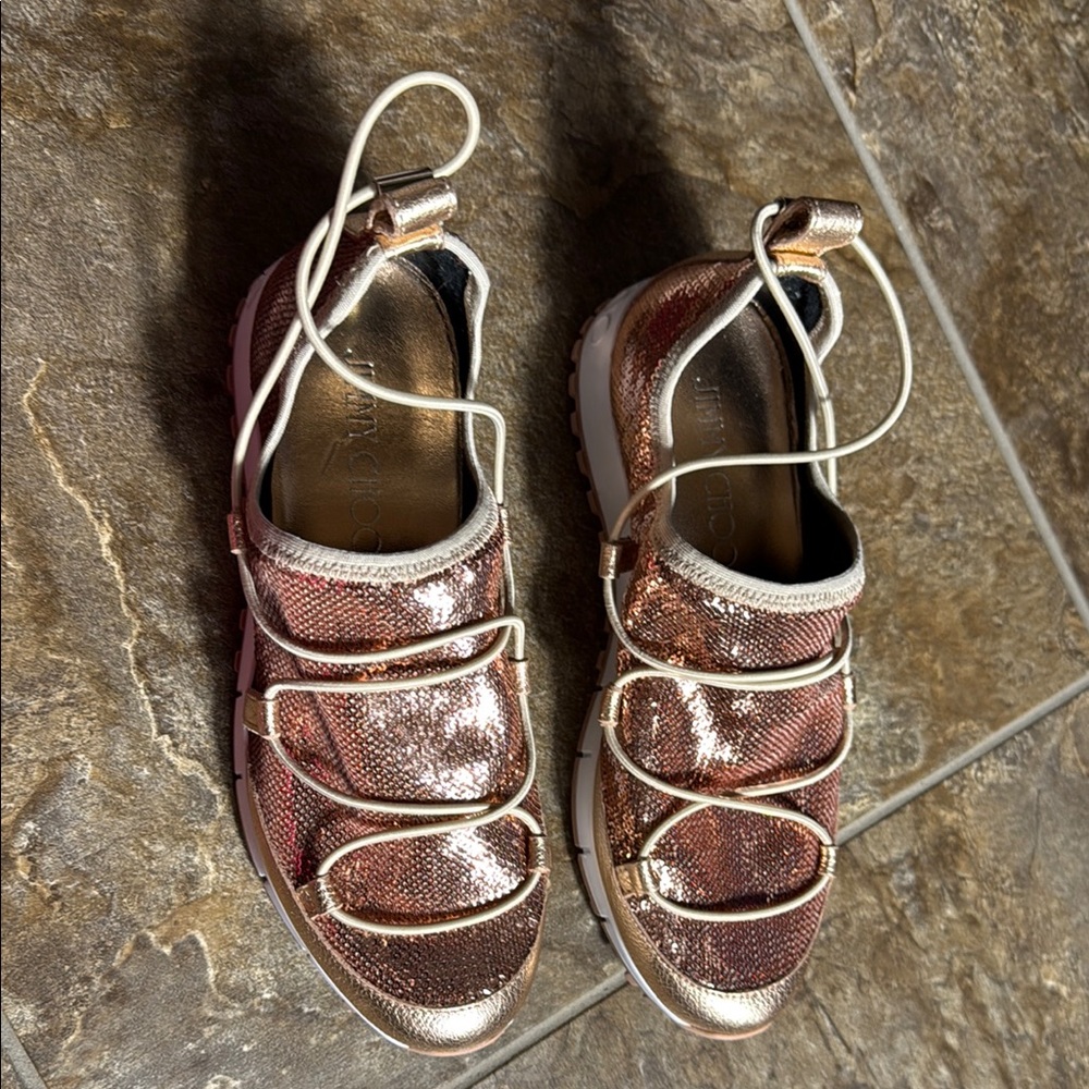 Jimmy Choo Andrea Gold Slip On Sneakers Luxurious Design NIB - Picture 5 of 7